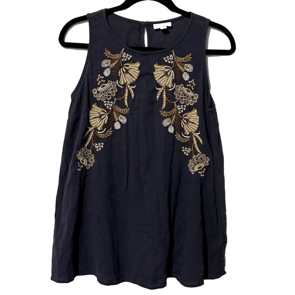j jill Tops - J. Jill Women's Sz Small Petite Embroidered Crinkled Sleeveless Tunic in Navy